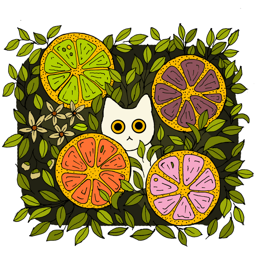 White Cat In Lime Garden Aesthetic Fresh Looking Art