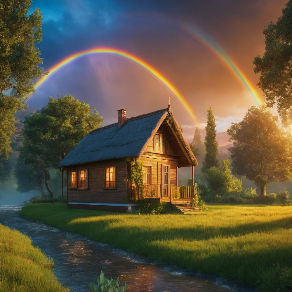 Rainbow Over A Cabin