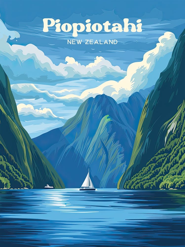 Milford Sound Piopiotahi Neuseeland Fjord-Kunst-Illustration