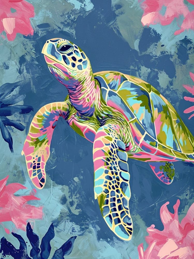Greeh Sea Turtle & Plants Painting
