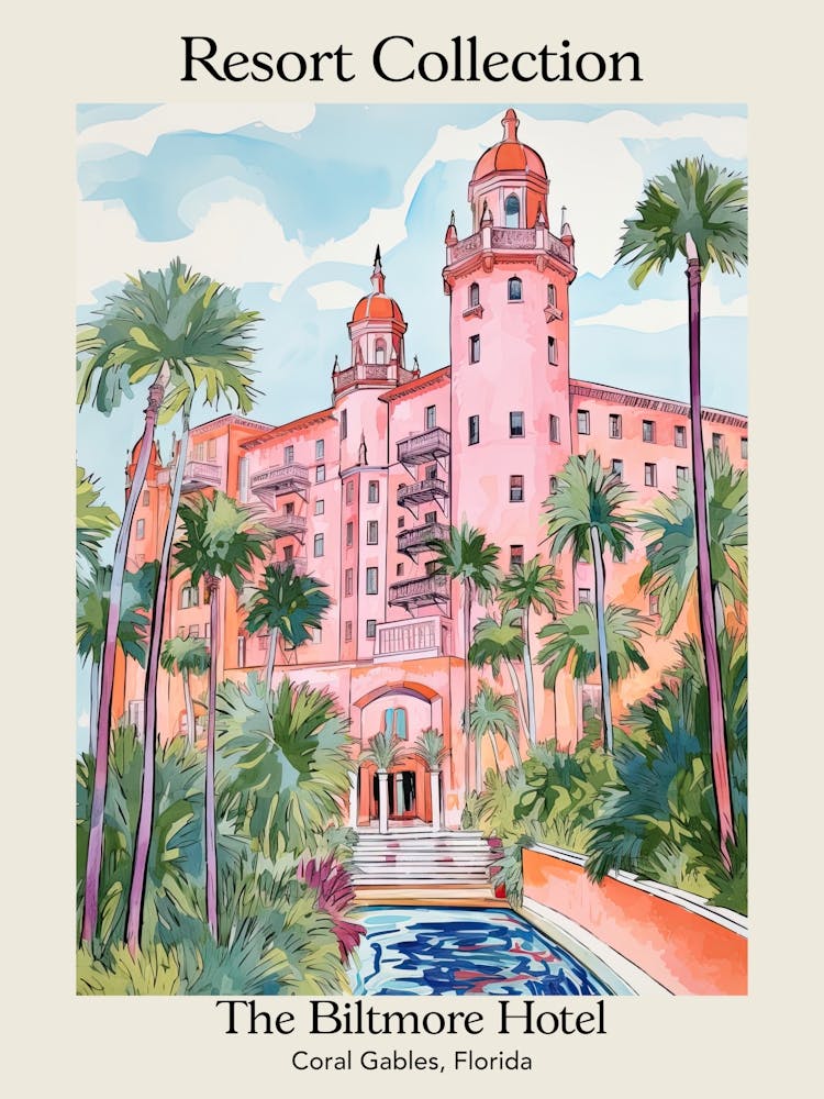 Poster Of The Biltmore Hotel   Coral Gables, Florida   Resort Collection Storybook Illustration 4