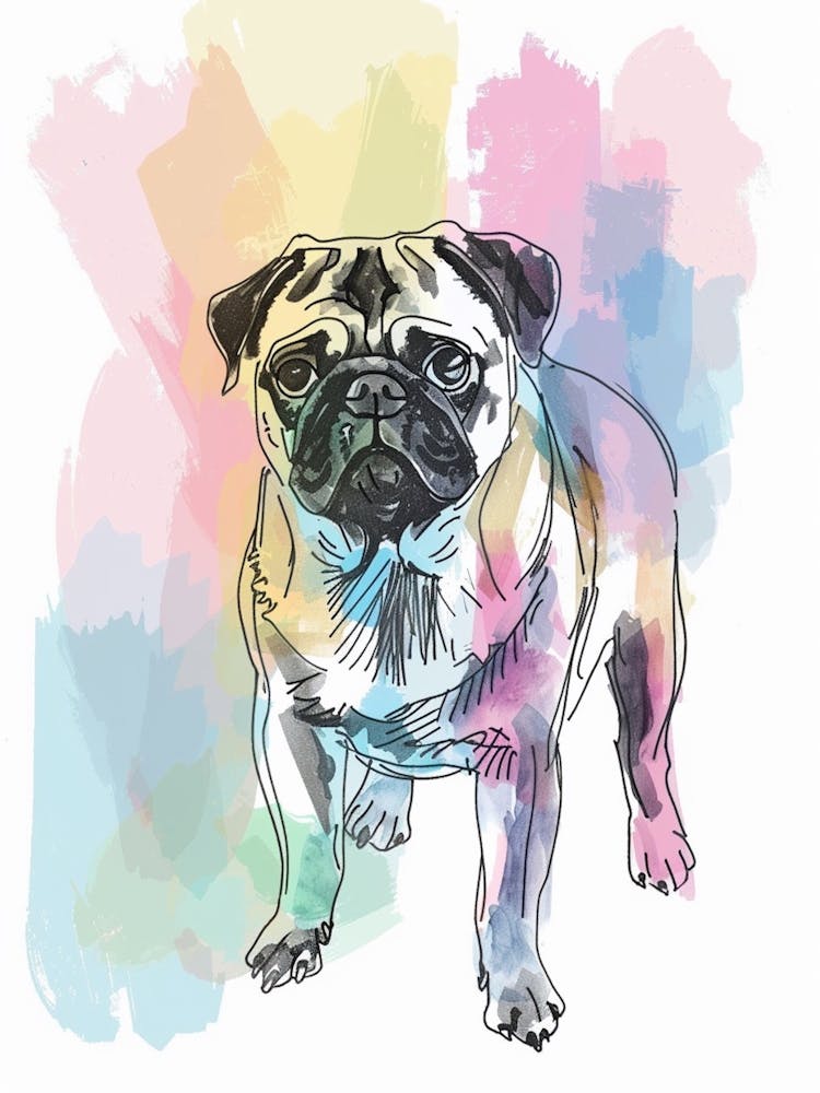 Pug Dog Pastel Line Illustration  4
