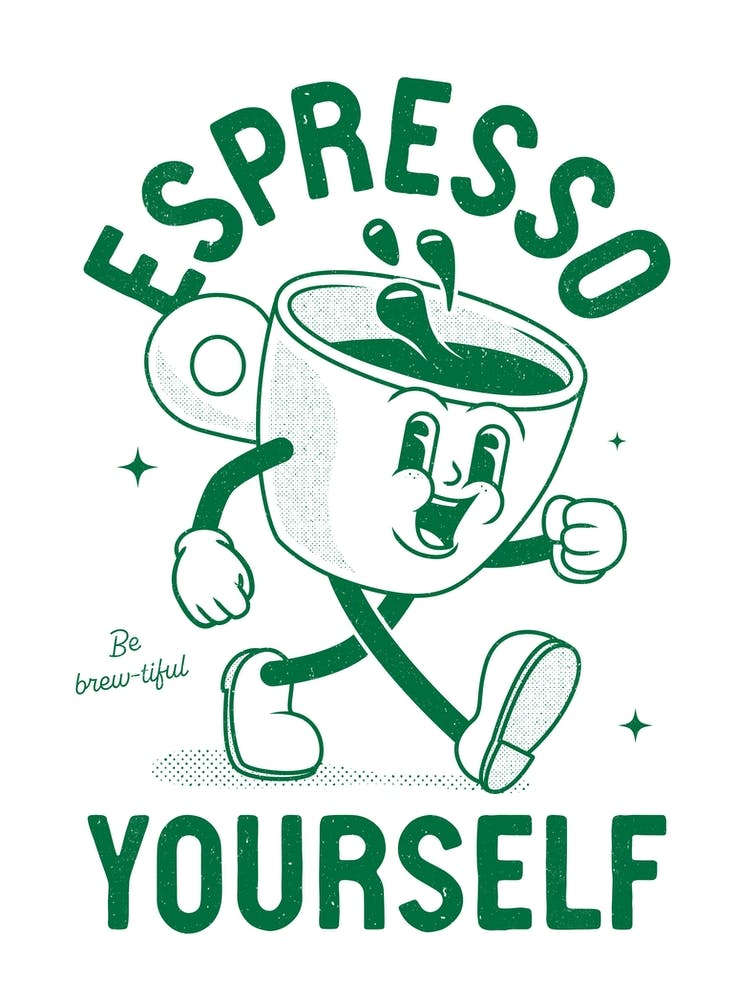 'Espresso Yourself' retro kitchen print in green