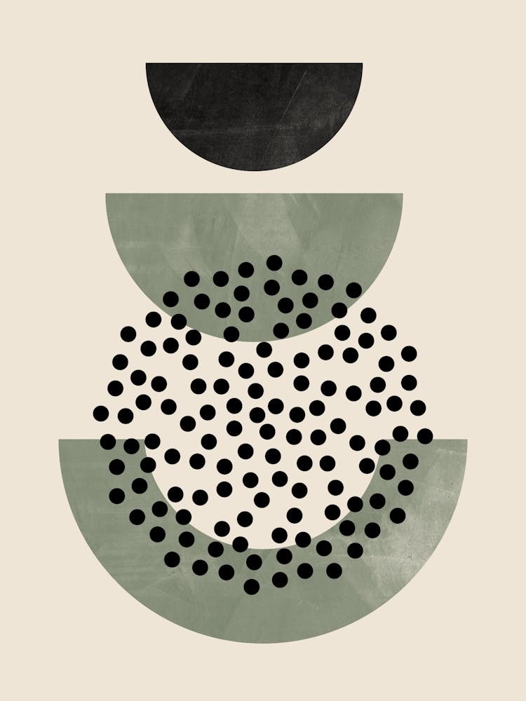 Boho Sage Green, Black and Beige Mid-Century Modern Art, Abstract Line 1