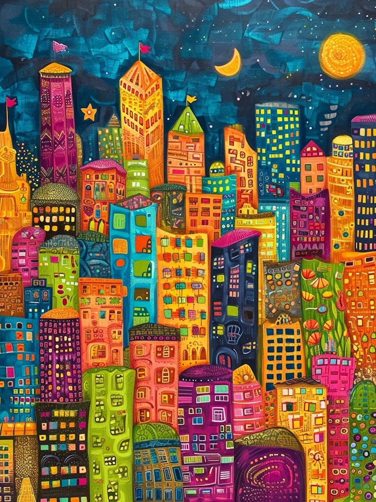 Kitsch Colourful Seattle Inspired Cityscape 4