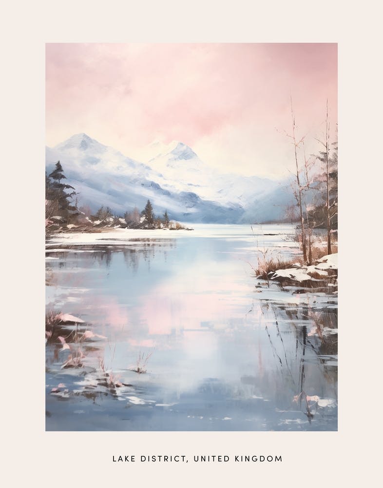 Dreamy Winter Painting Poster Lake District United Kingdom 1