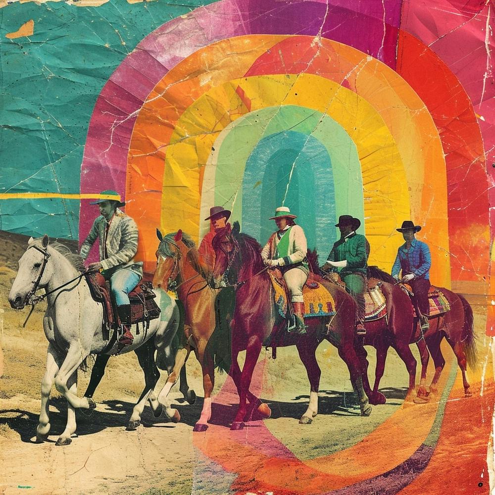 Rainbow Retro Cowboy Collage
