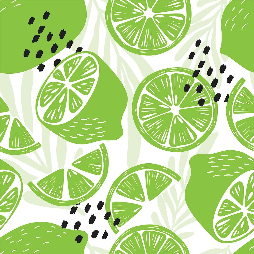 Lime Pattern On White With Floral Decoration Square