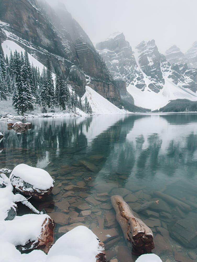 Snowy Lake In Banff National Park