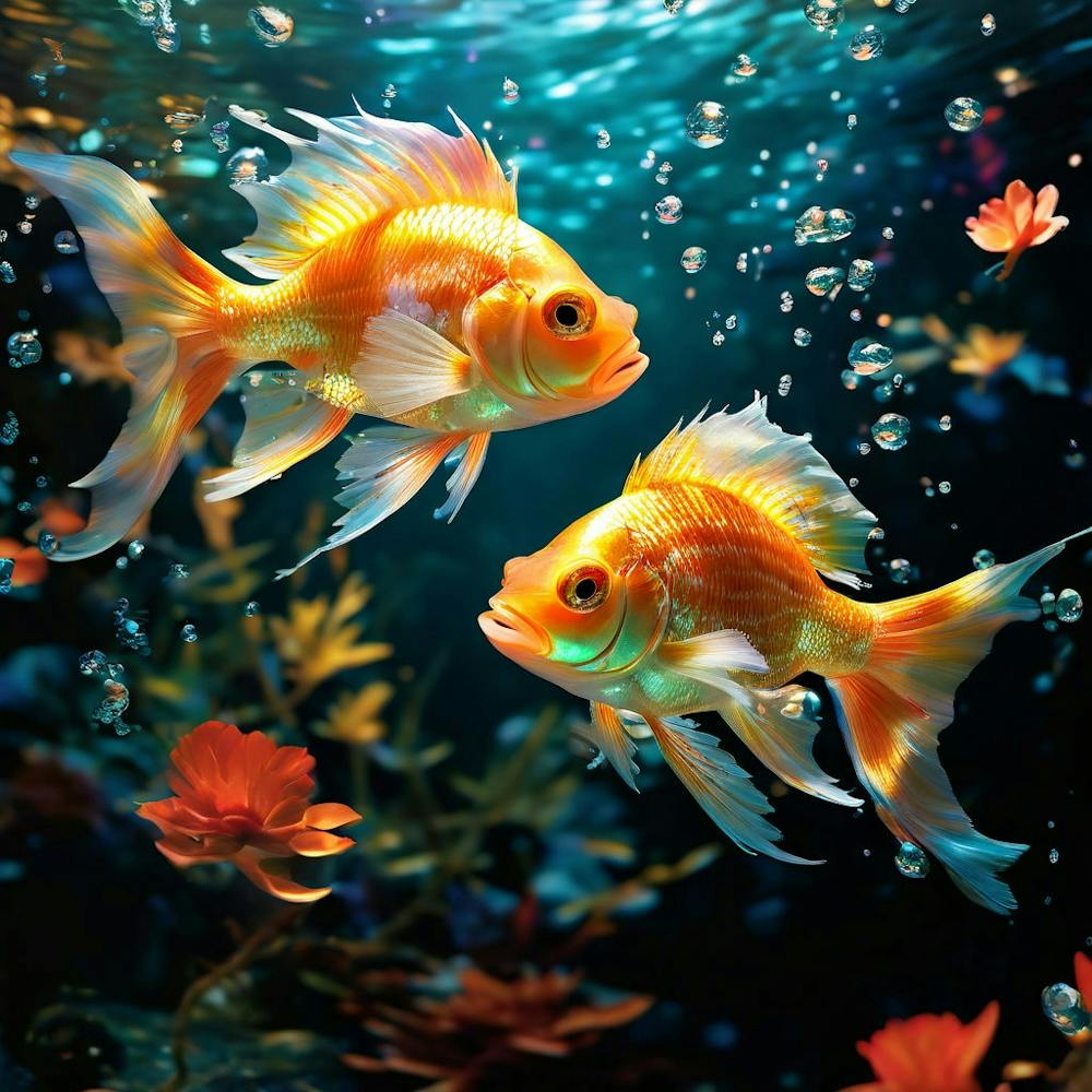 Golden Fishes With Shimmering Scales Iridescent Light Reflection Elaborate Flowing Fins Grace Vi 694660900