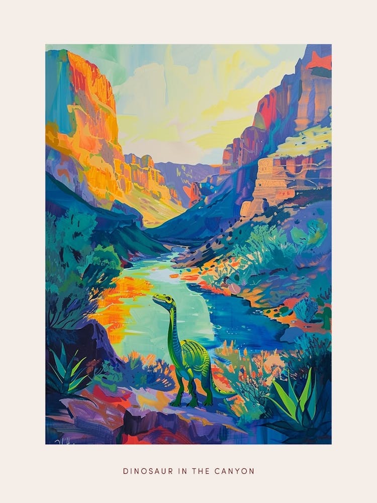 Dinosaur In The Canyon Painting 1 Poster