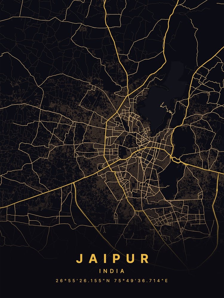 Jaipur India Black And Gold Map