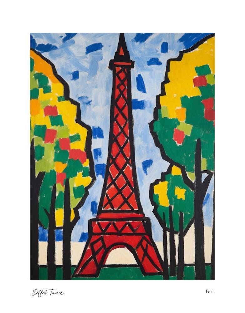 Eiffel Tower Paris Matisse Style 1 Watercolour Travel Poster