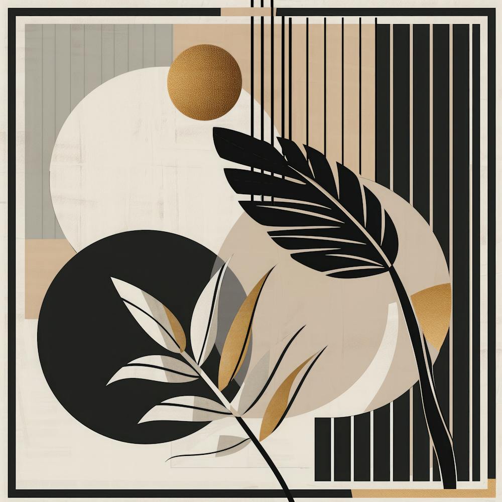 Botanical Harmony: Geometric Minimalism in Monochrome and Gold