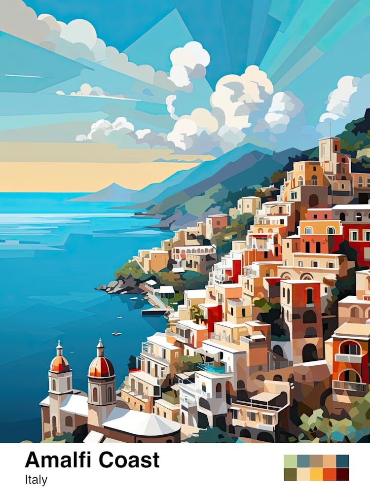 Amalfi Coast, Italy, Geometric Illustration 1 Poster