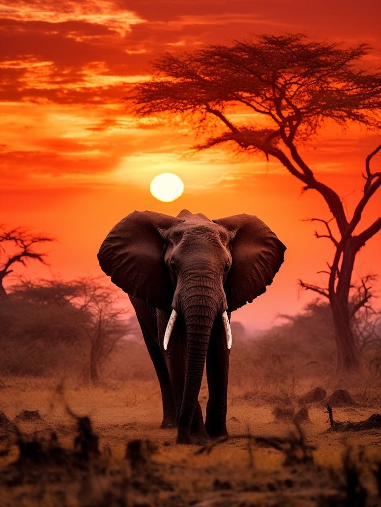 African Elephant Sunset Painting 2