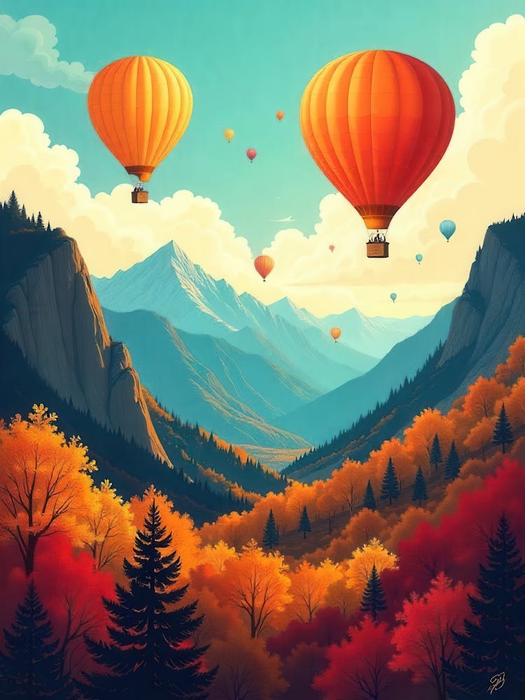 Hot Air Balloons In The Mountains