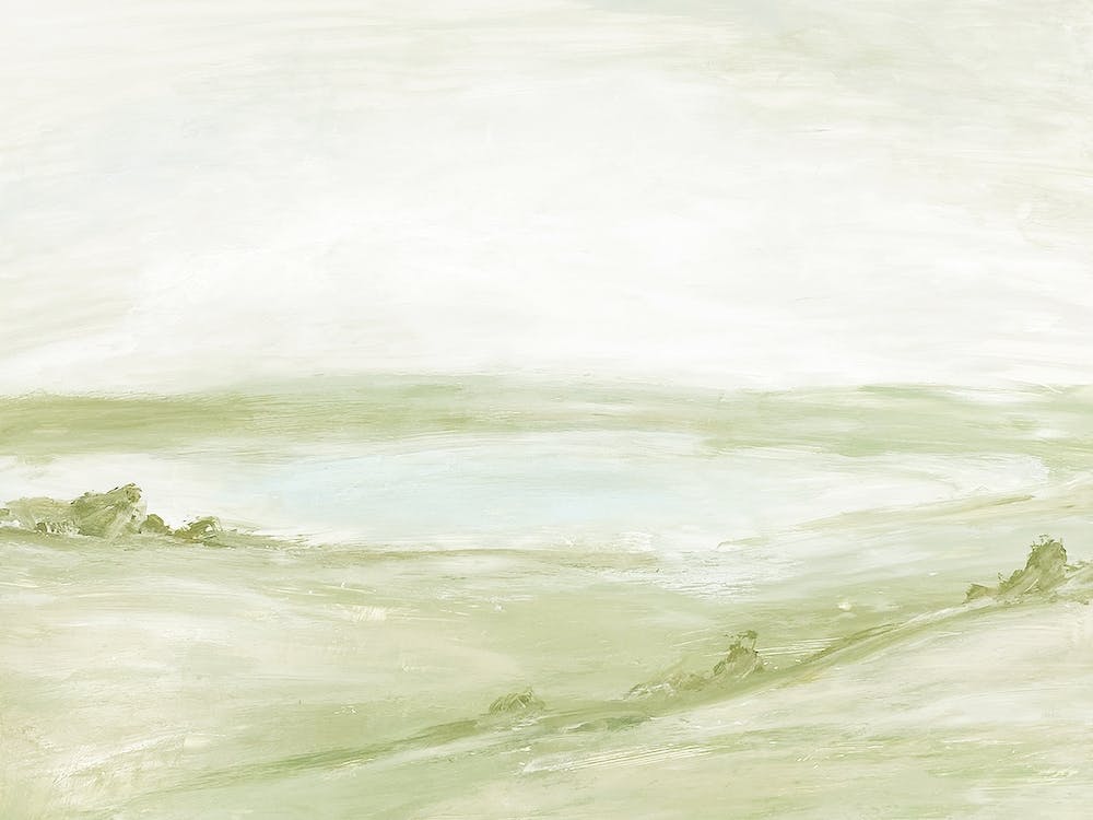 Discover - Green Gray Abstract Hills Like Farmhouse Landscape Painting 