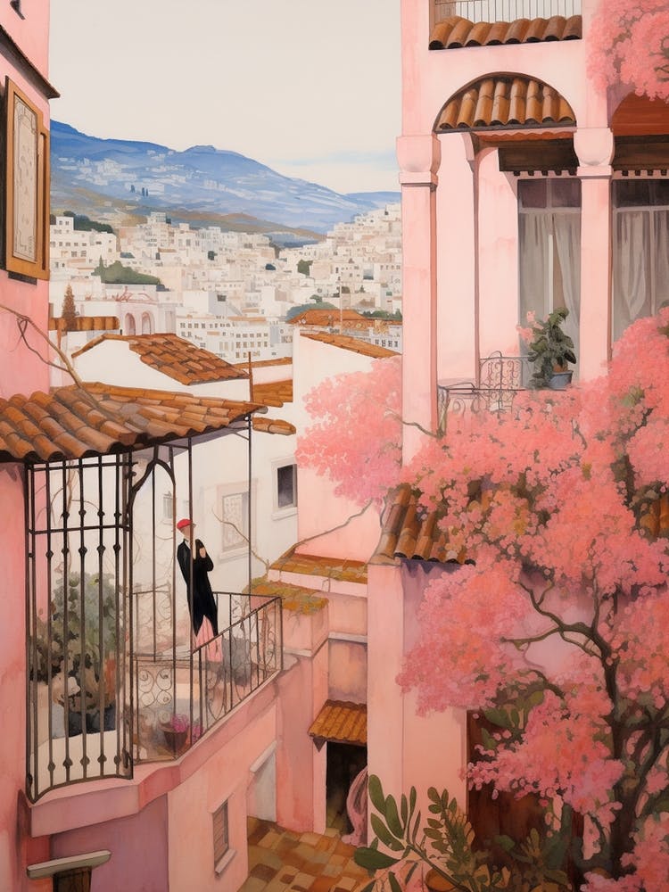Teneriffa Spanien 3 Vintage Rosa Reiseillustration