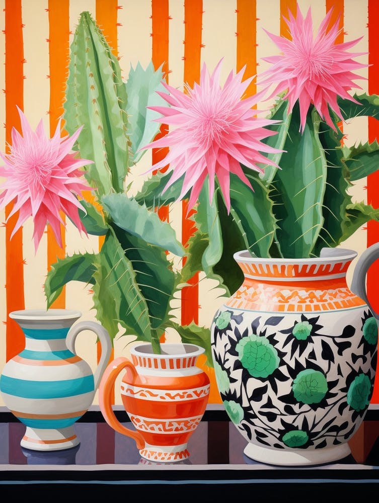 Cactus Painting Maximalist Still Life Easter Cactus 1