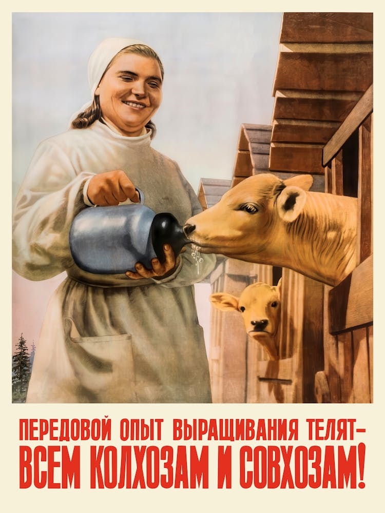 Soviet milkmaid, USSR 1960s — Soviet vintage food poster, kitchen prints, retro art print, propaganda