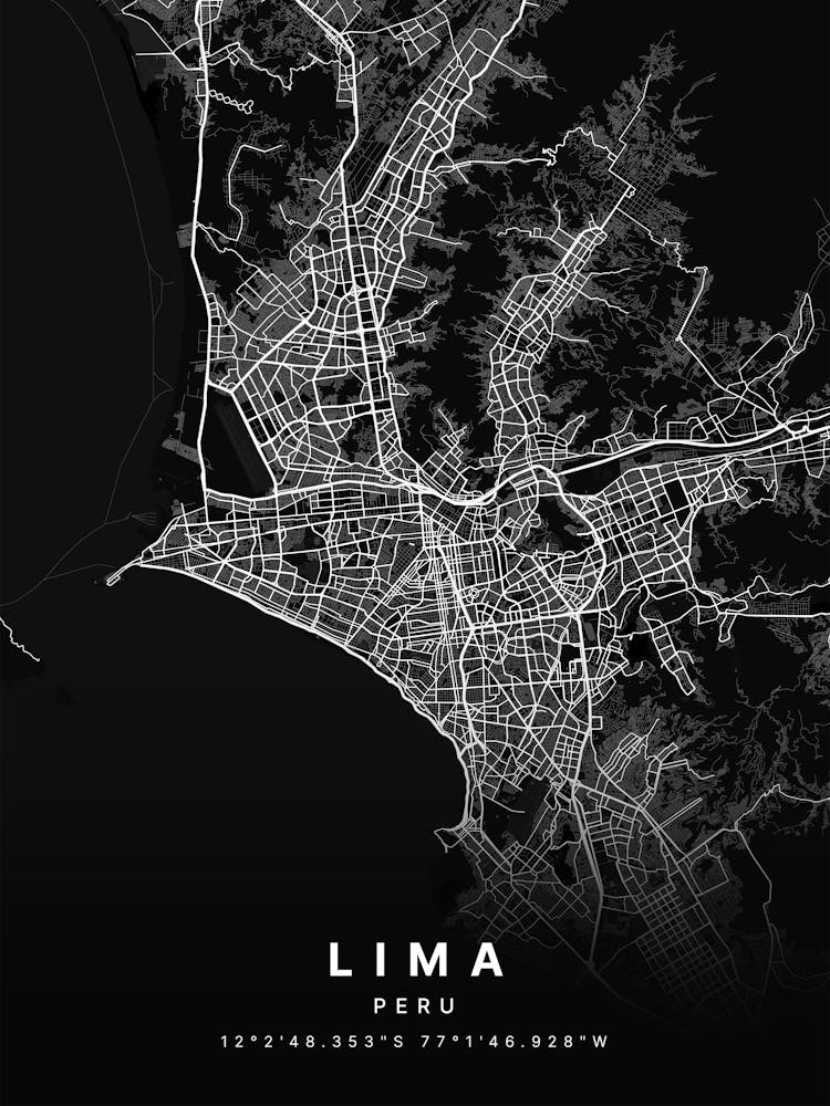 Lima Peru Black Map