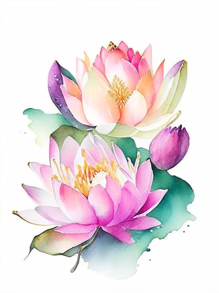 Lotus Flower Bouquet Watercolour 4