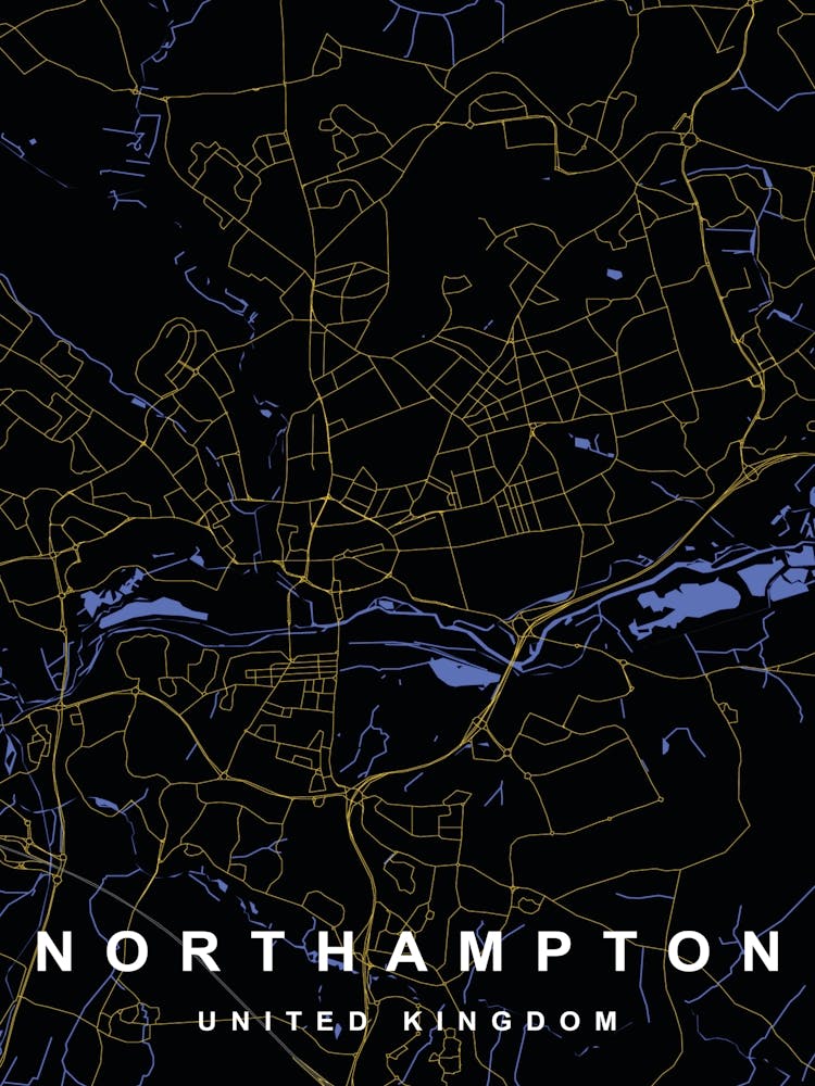 Northampton City Map Black and Gold