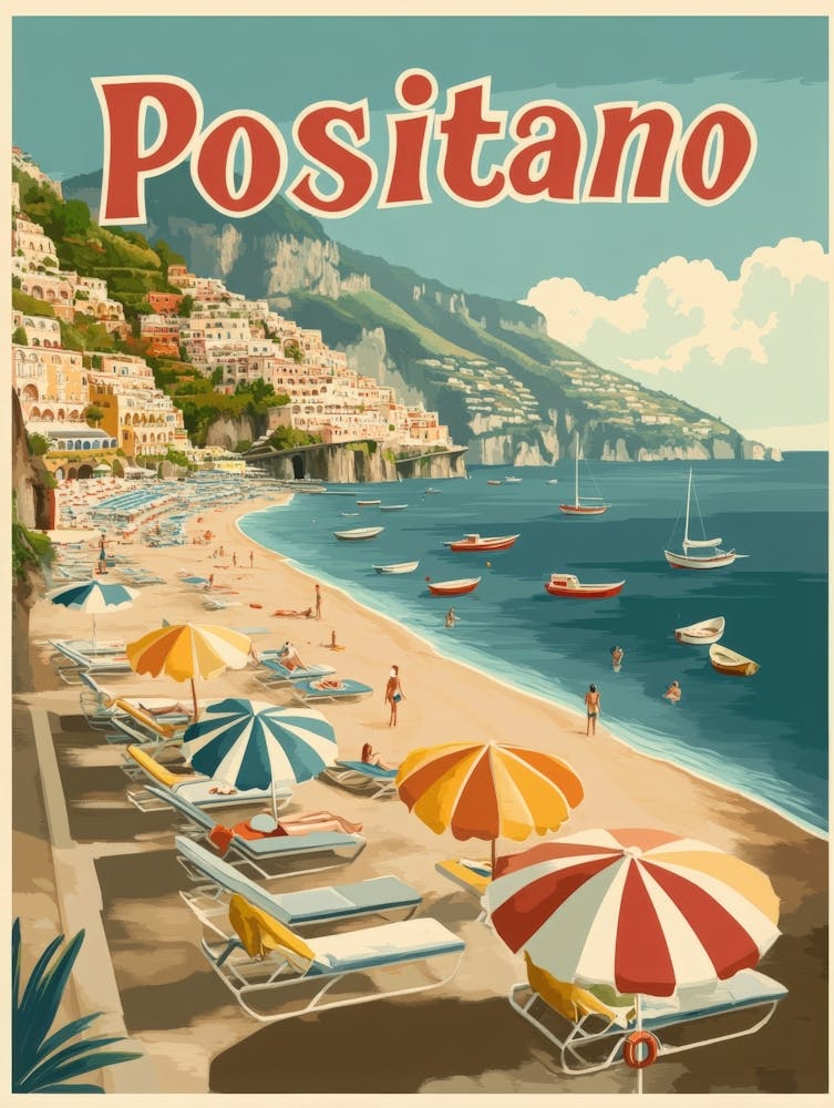 Aihrgdesign Ein klassisches Reiseposter aus den 1960er Jahren für Positano