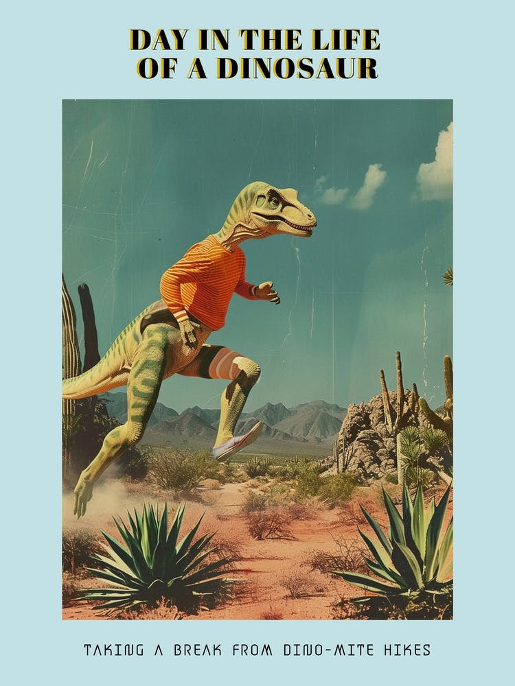 Retro Dinosaur Hiking Collage 1 Poster