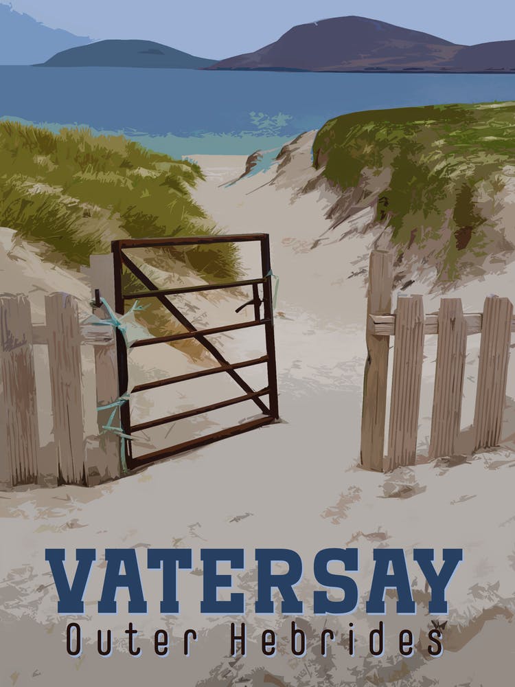 Vatersay Beach Gate Metal Vintage Style Poster | Isle of Harris Scotland