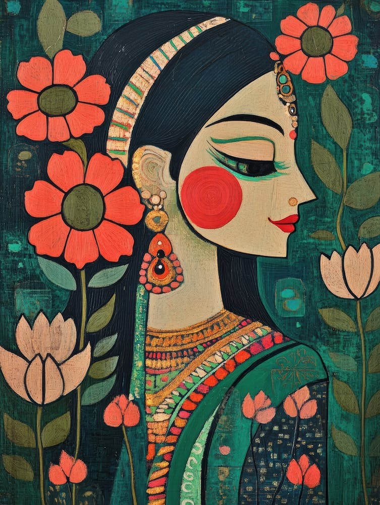 Femme Indienne Avec des Fleurs