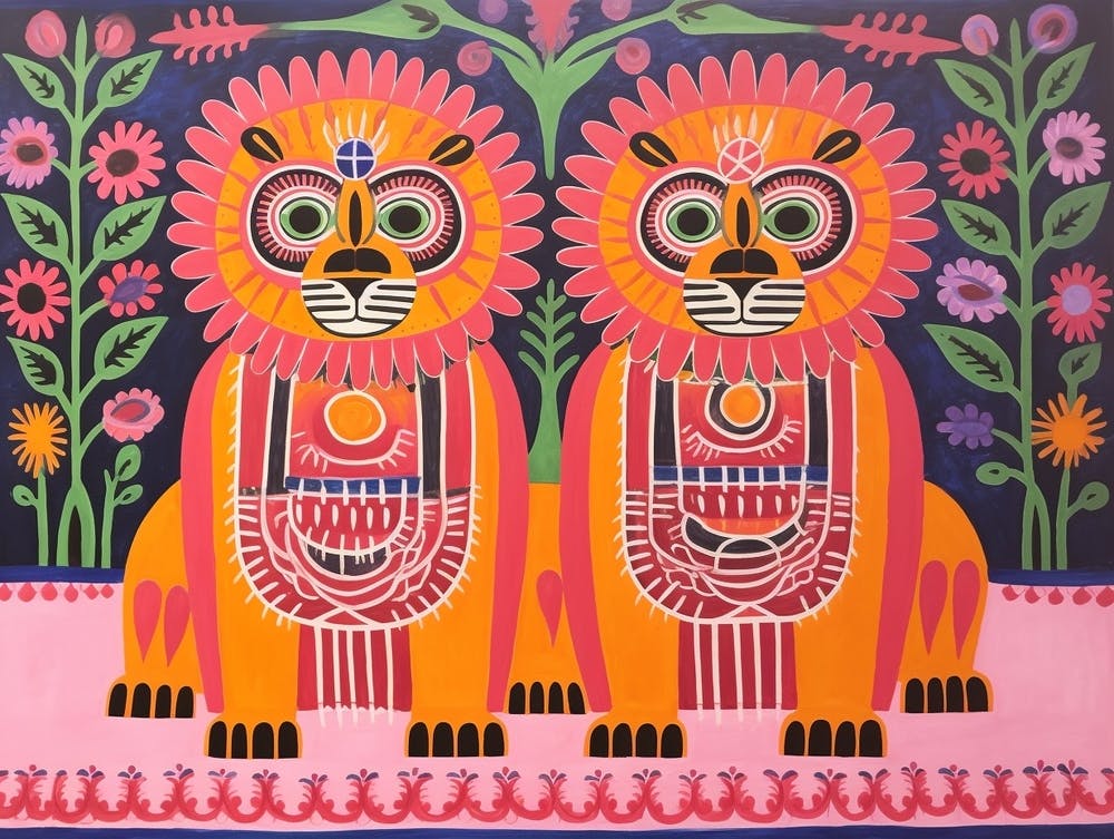 Lion 1 Folk Style Animal Illustration