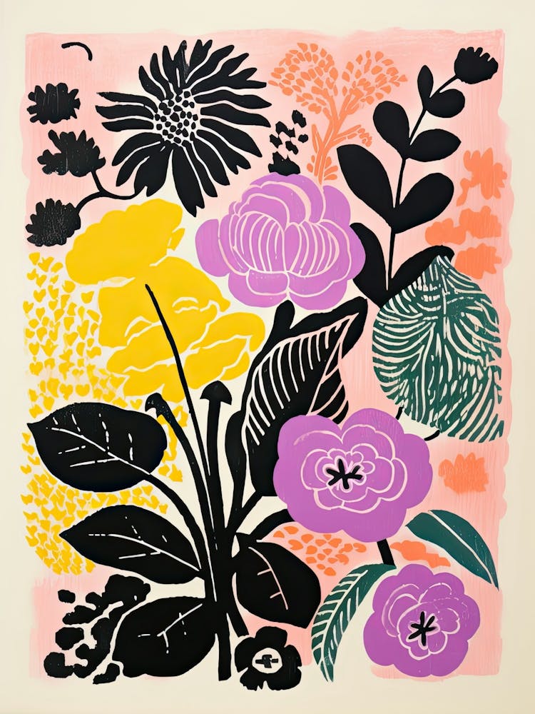 Colourful Flowers In A Vase In Risograph Style 14