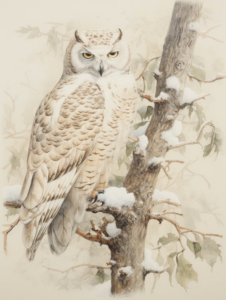 Vintage Bird Drawing Snowy Owl 3