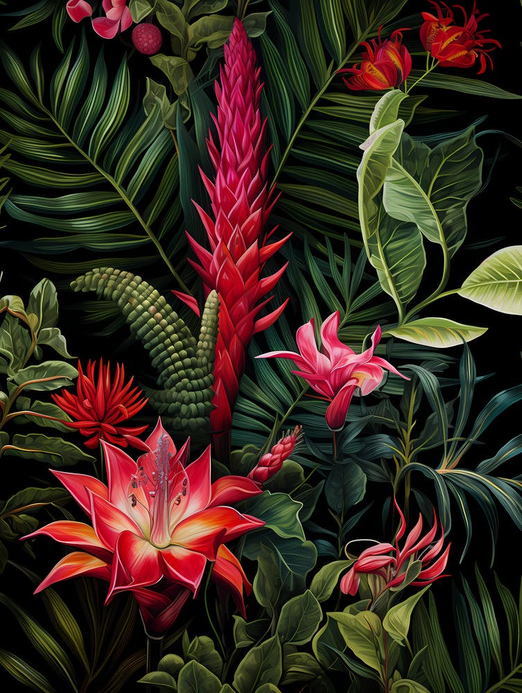 Tropical Leaves And Flowers