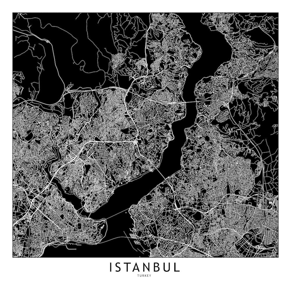 Istanbul Black And White Map Square