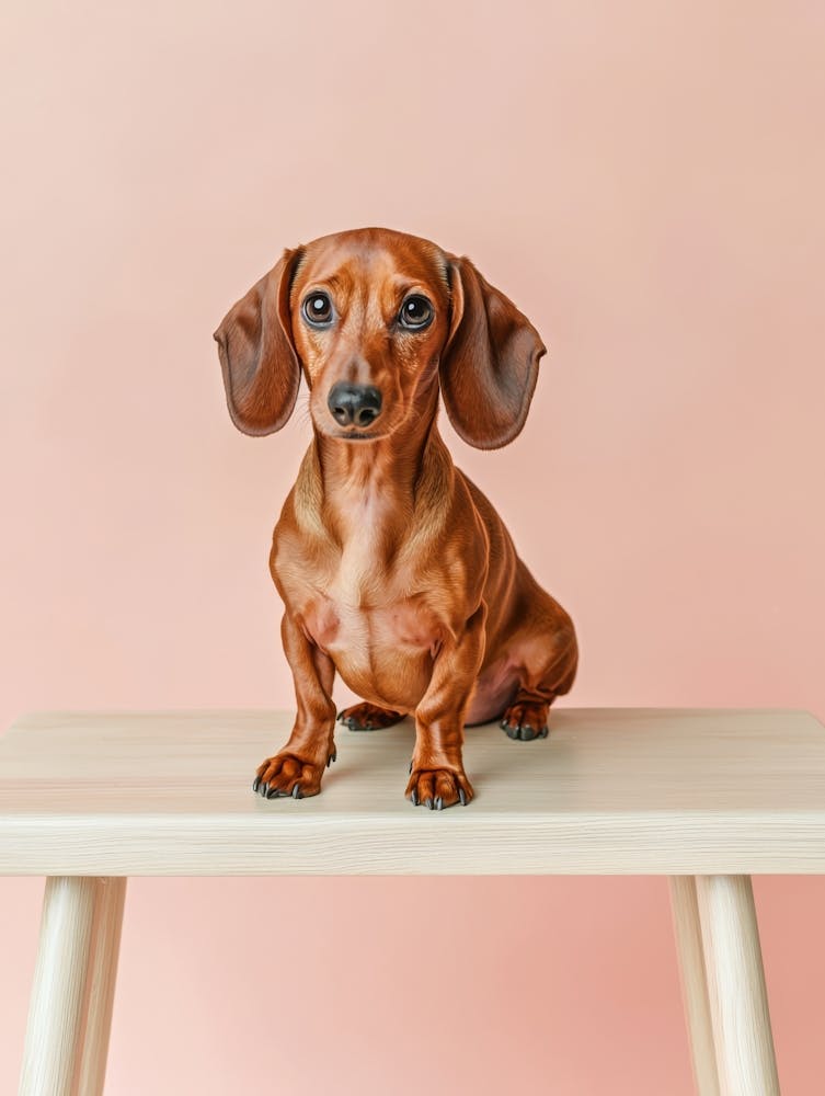 Dachshund Sitting On A Table.Generated AI.