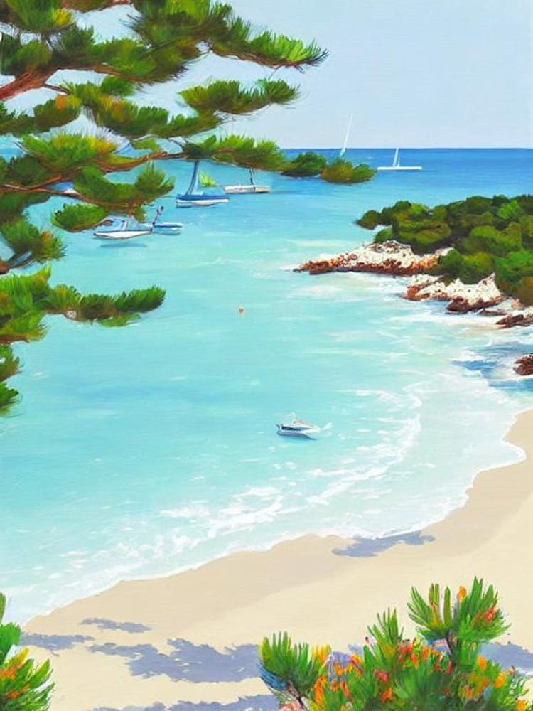 Voutoumi Beach, Antipaxos, Greece Contemporary Illustration 2 