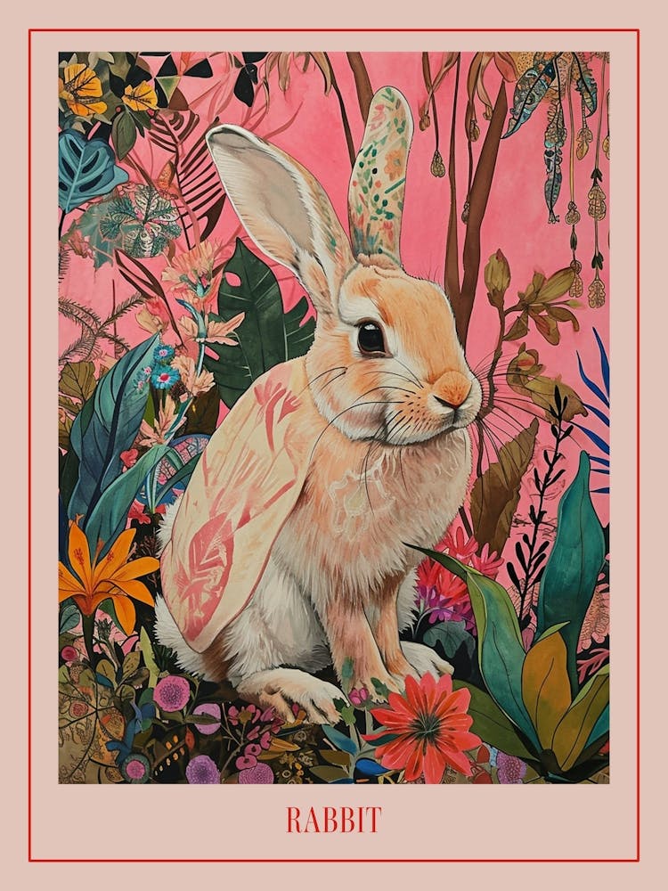 Floral Animal Painting Rabbit 2 Poster