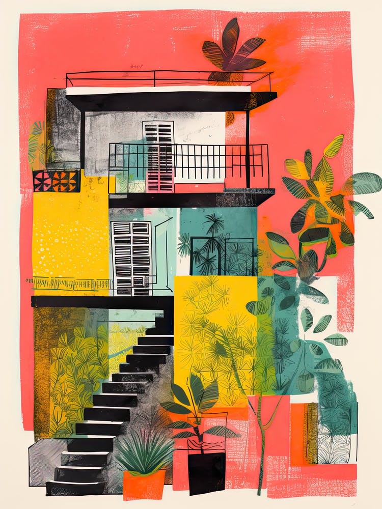 A House In Rio De Janeiro, Abstract Risograph Style 1