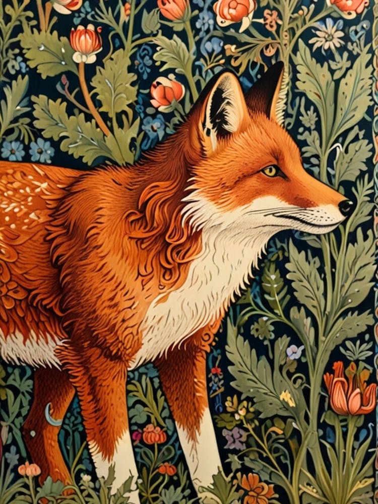 William Morris Fox In Flowers 1