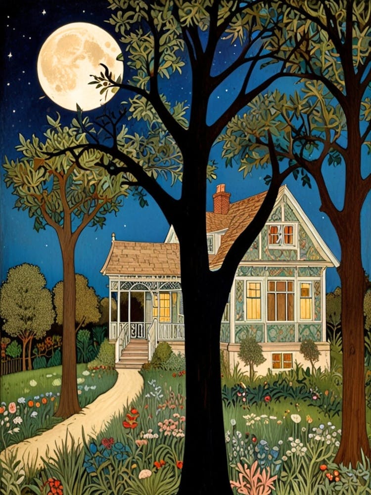 William Morris Moonlight At The Cottage