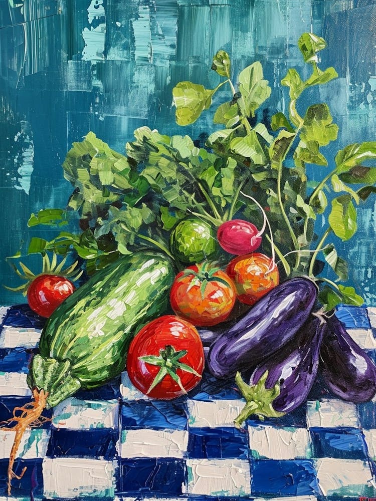 Vegetables Blue Checkerboard 1