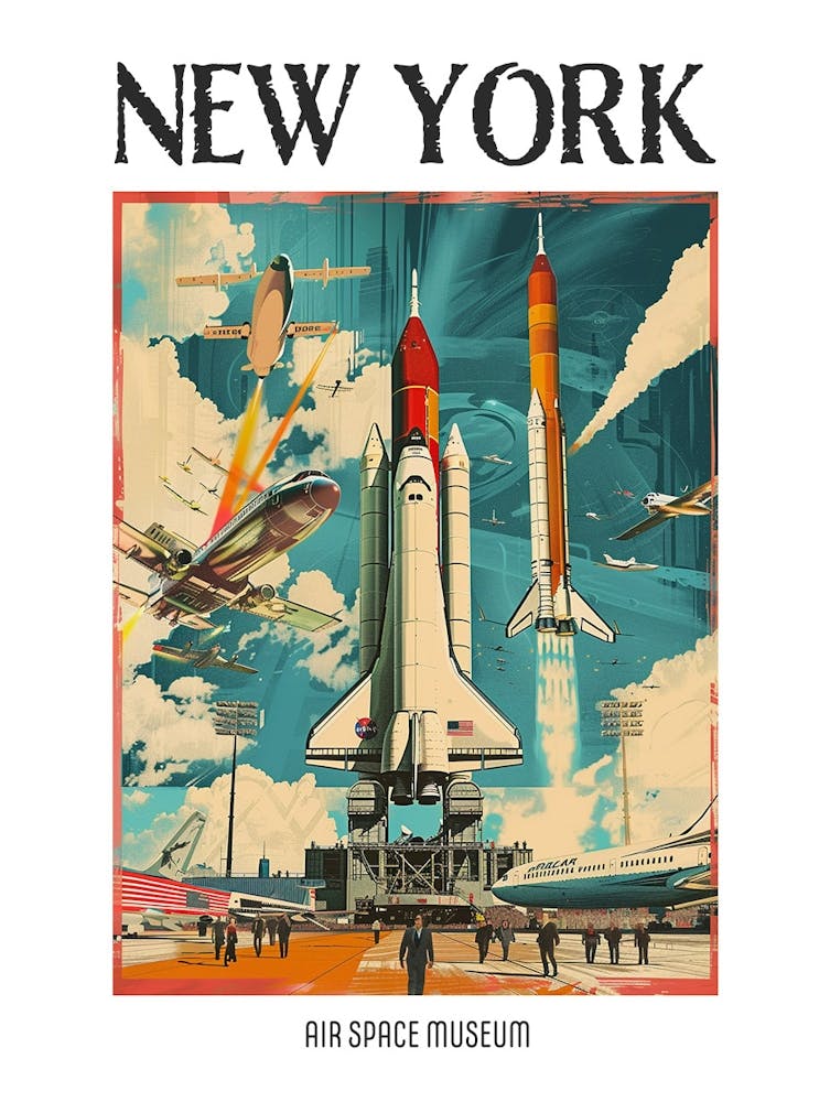 Air Space Museum New York Colourful Silkscreen Illustration 4 Poster