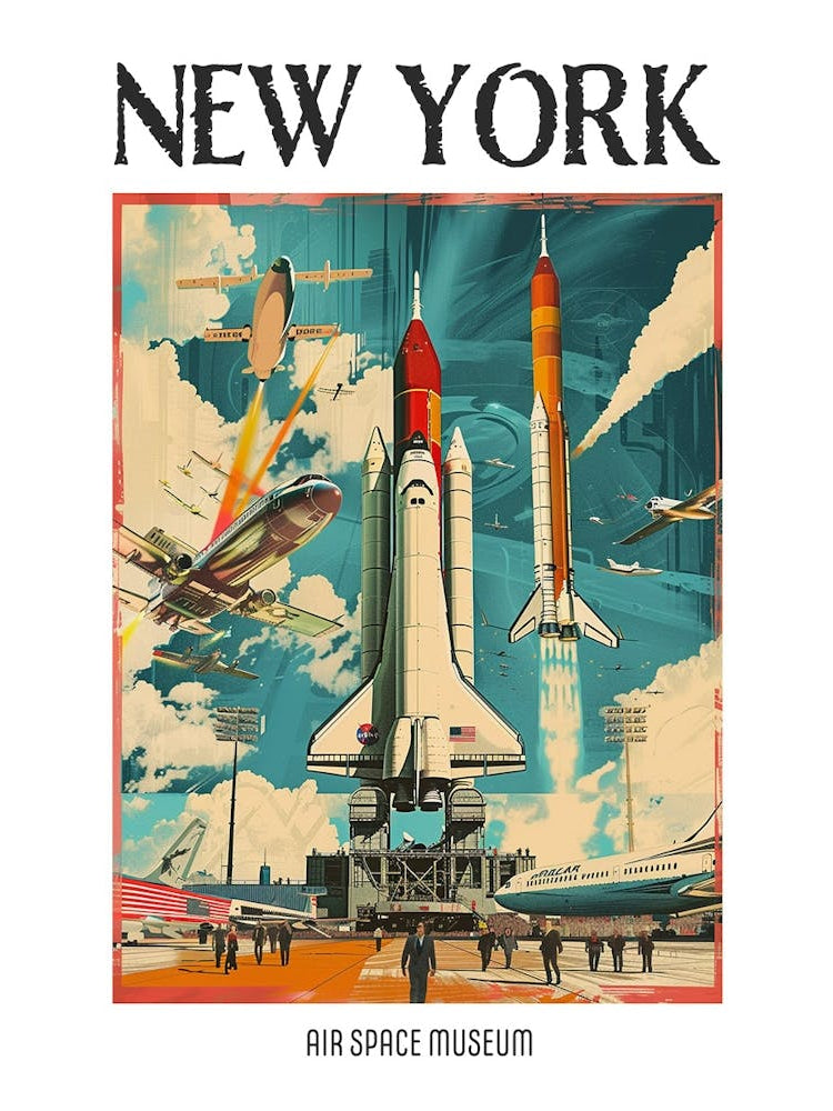 Air Space Museum New York Colourful Silkscreen Illustration 4 Poster