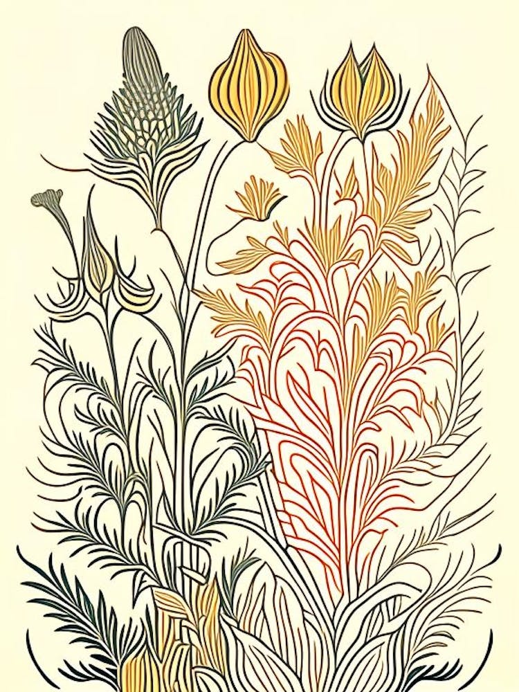Turmeric Herb William Morris Inspired Line Drawing 2