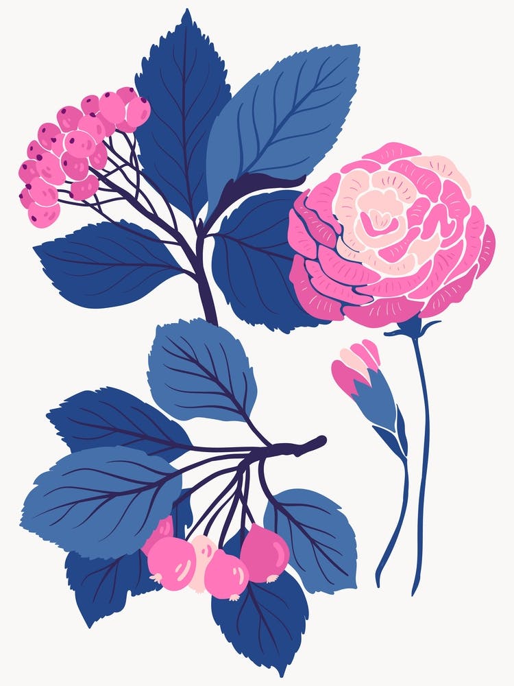 Pink Roses Boho Botanical