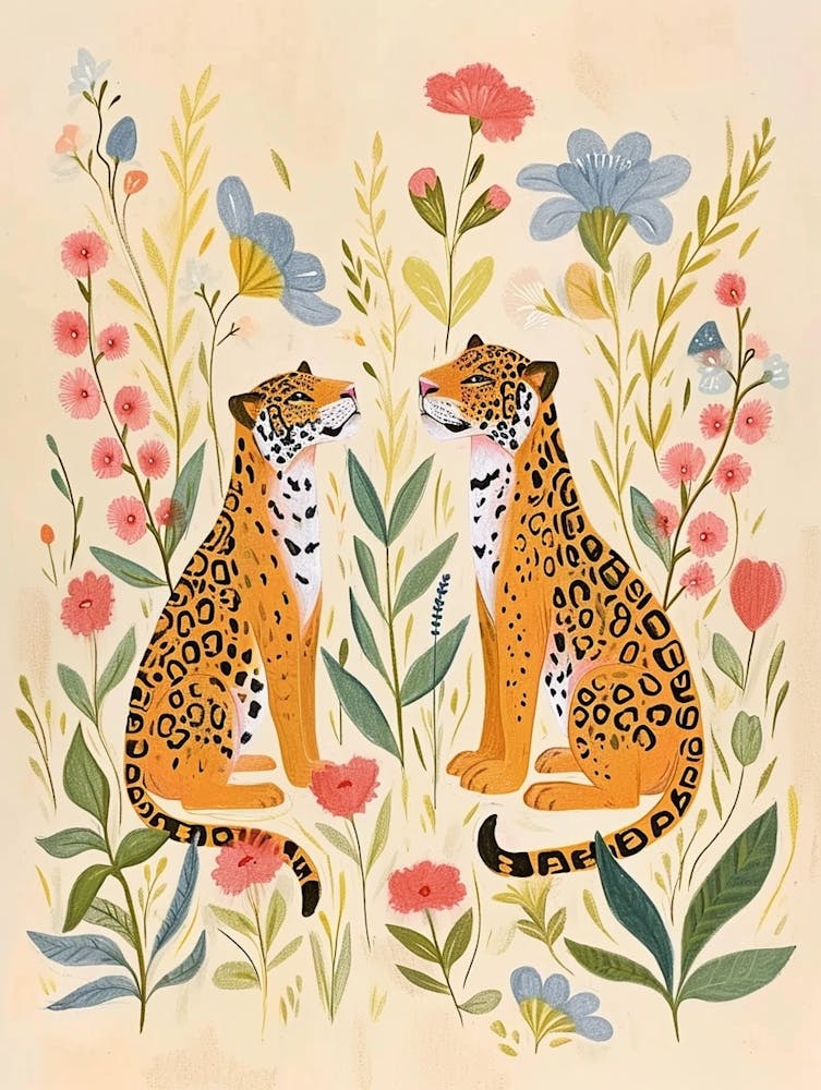 Folksy Floral Animal Drawing Cheetah 3