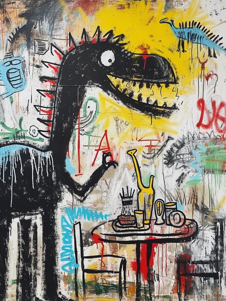 Abstract Dinosaur Eating At A Table